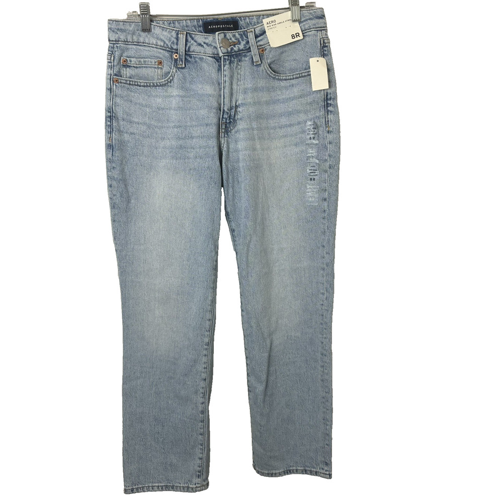 Aeropostale NWT Women's Mid-Rise Ankle Straight Stretch Light Wash Jeans 8R
